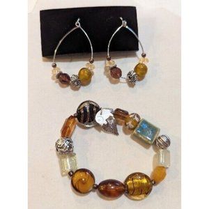 Avon Women’s Glass  Beaded Chic Bracelet And Earrings Set Nature New